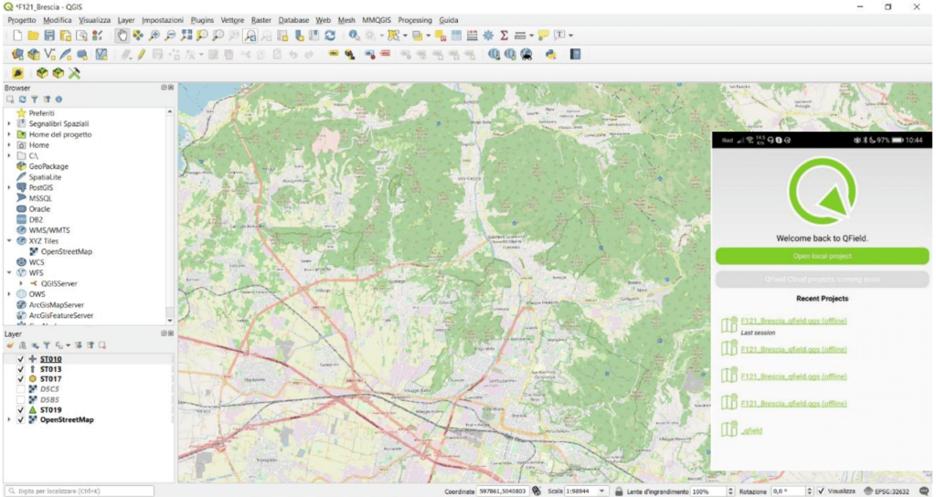 Fig. 3 – Piattaforma Open-GIS per la raccolta dei dati sul terreno in formato strutturato (secondo gli schemi proposti dai quaderni editi da ISPRA per l’informatizzazione dei dati geologici), geolocalizzato e sincronizzato.
