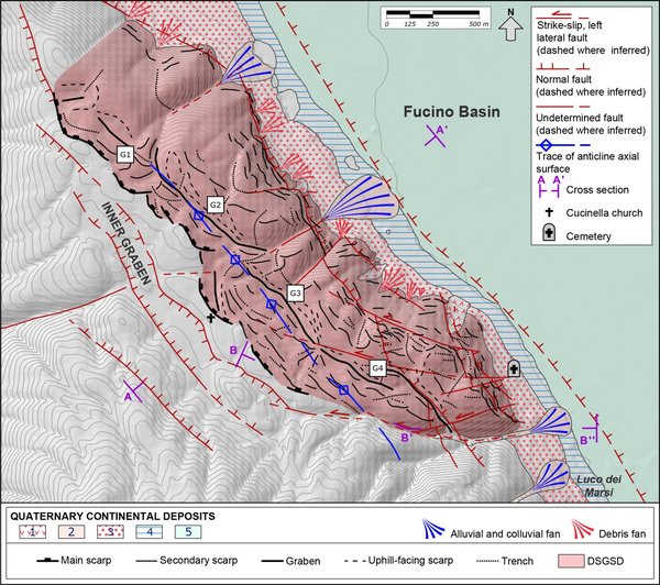 Carta inventario degli elementi geomorfologici riconducibili alla DGPV di Luco dei Marsi e dei principali elementi tettonici.