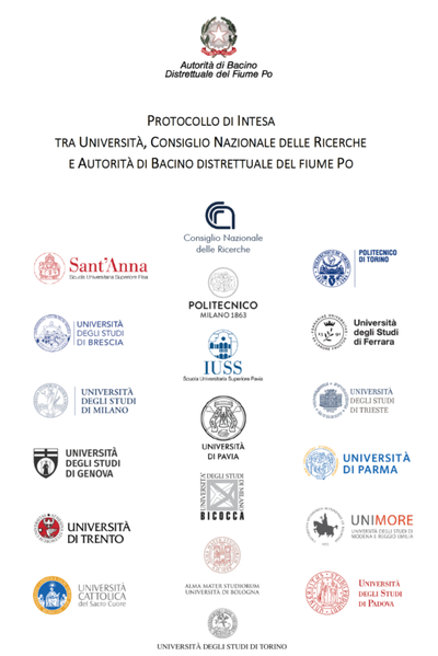 Fig. 2 – Elenco delle Università e degli Enti di Ricerca firmatari del Protocollo di Intesa con l’Autorità di Bacino Distrettuale del Fiume Po per lo sviluppo di strumenti innovativi per la valutazione e la gestione del rischio idraulico e idrogeologico.